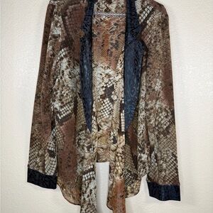 Alberto Makali Brown and Black Patterned Open Front Cardigan